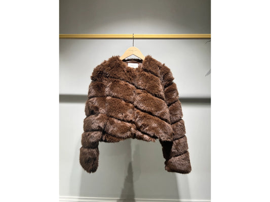 Short length Faux Fur Jacket in Chocolate Brown