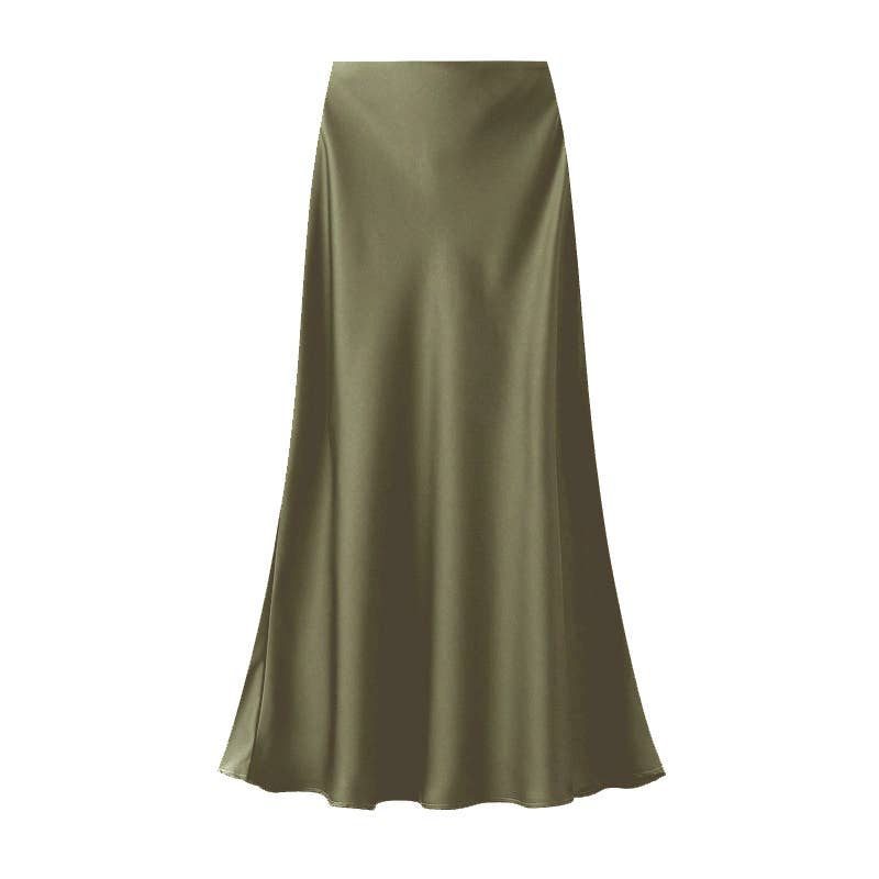 Last True Angel Khaki Satin Skirt - Elegant Autumn Fashion