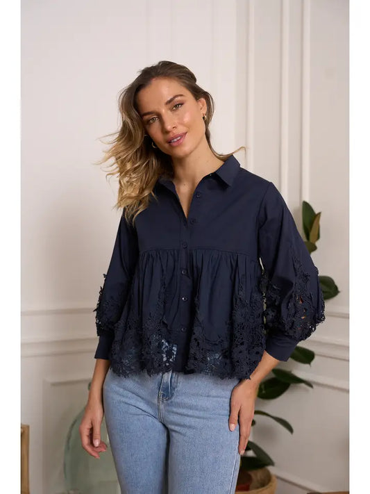 Aimie Cotton & Lace Shirt Blouse