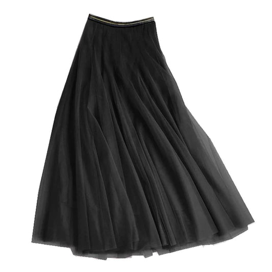 Tulle Layered Skirt in Black w/Gold stripe waistband