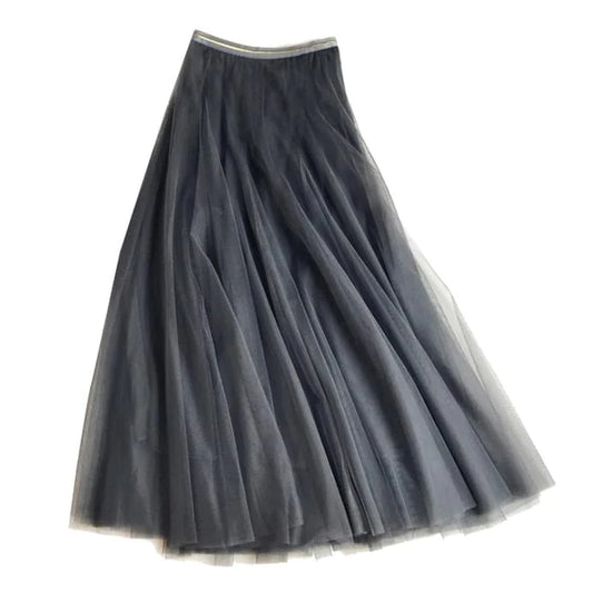 Tulle Layered Skirt in Grey w/Gold stripe waistband