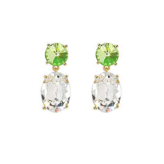Twin gem faceted drop earring in clear & green