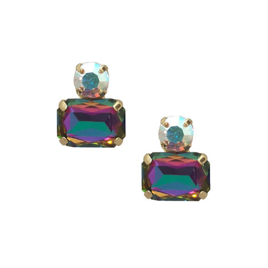 Twin cut gem earring in AB crystal in multi colour or slate grey