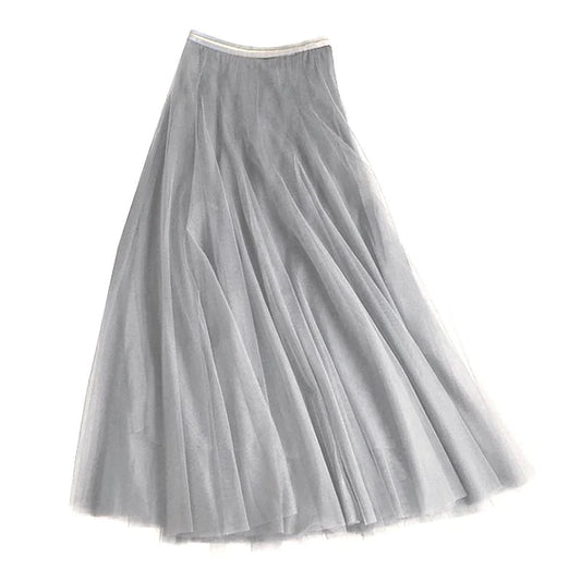 Tulle Layered Skirt in Silver w/Gold stripe waistband