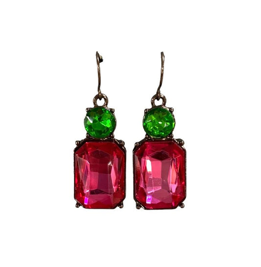 Twin gem earring hot pink & green