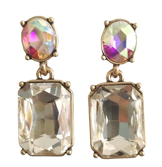 Oval twin gem post earring clear & AB