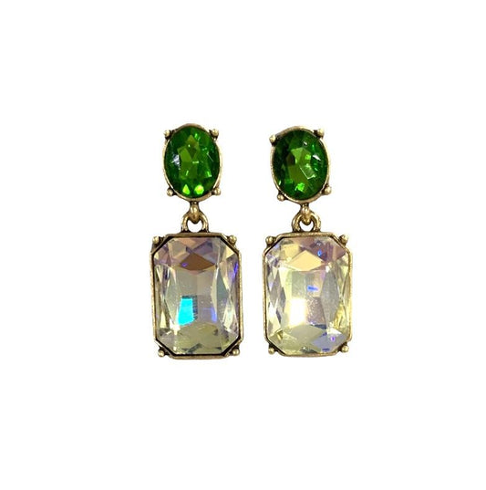 Oval twin gem post earring clear & green