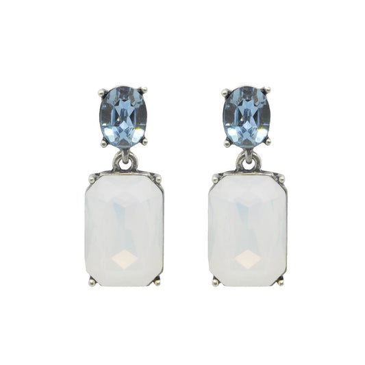 Oval twin gem post earring ice white & blue