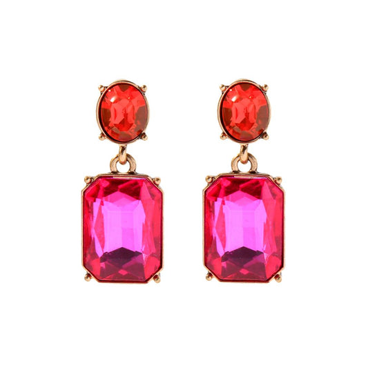 Oval twin gem post earring pink & orange