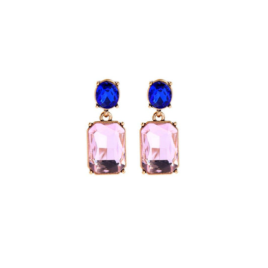 Oval twin gem post earring soft pink & royal