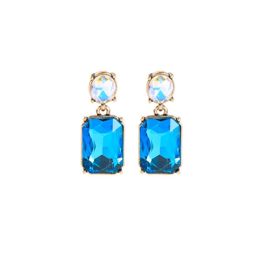 Oval twin gem post earring turquoise & Aurora Borealis