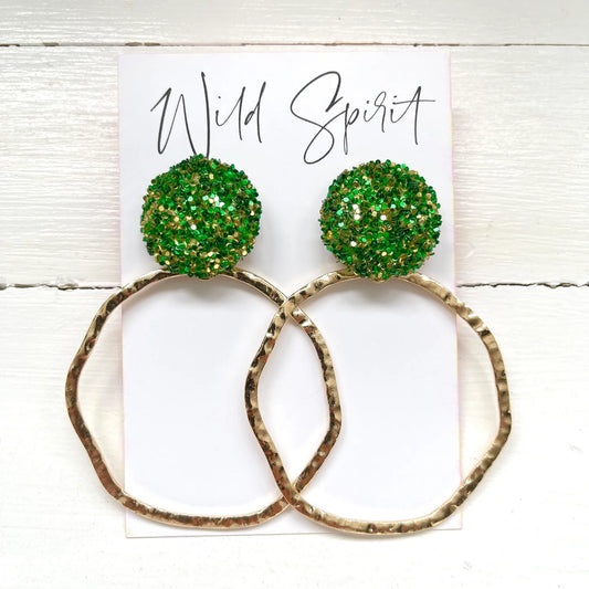 Green Disco Hoop Earrings