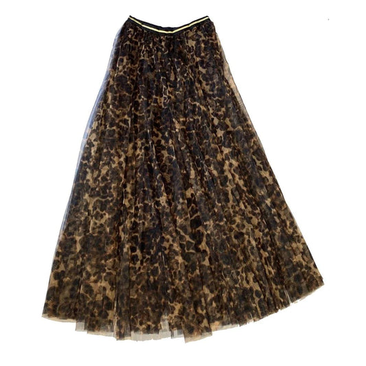 Tulle Layered Skirt in Large Leopard print w/Gold stripe waistband