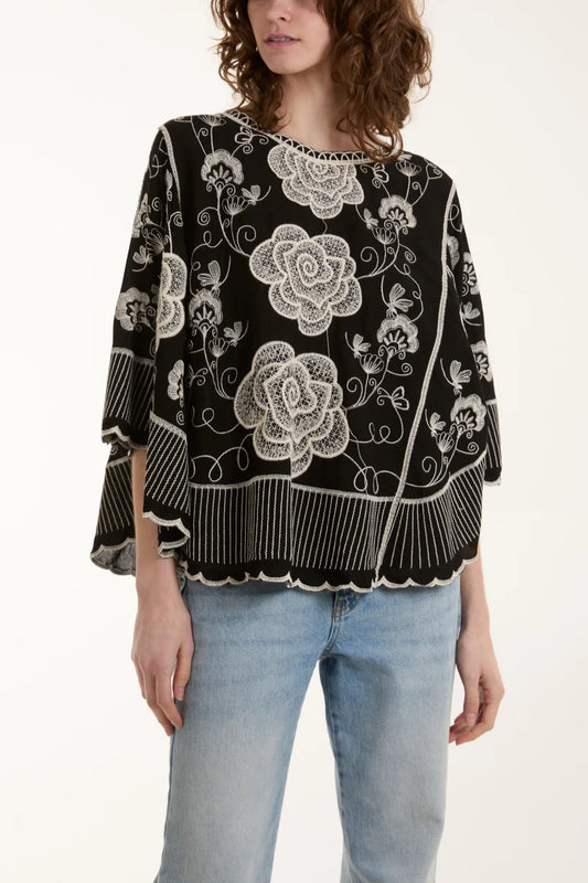 Embroidery Flower Tunic in Black