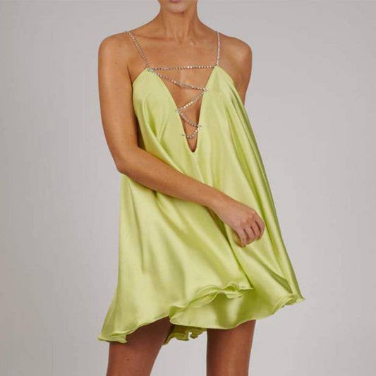 Diamonds light satin dress: Lime Green