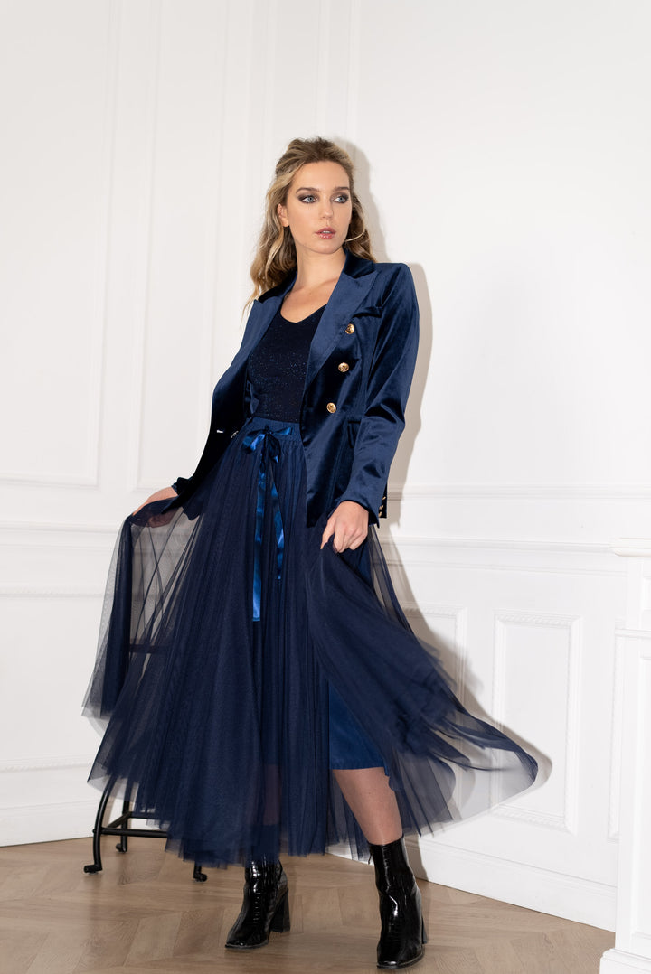Octavia Velvet Blazer - Navy Blue