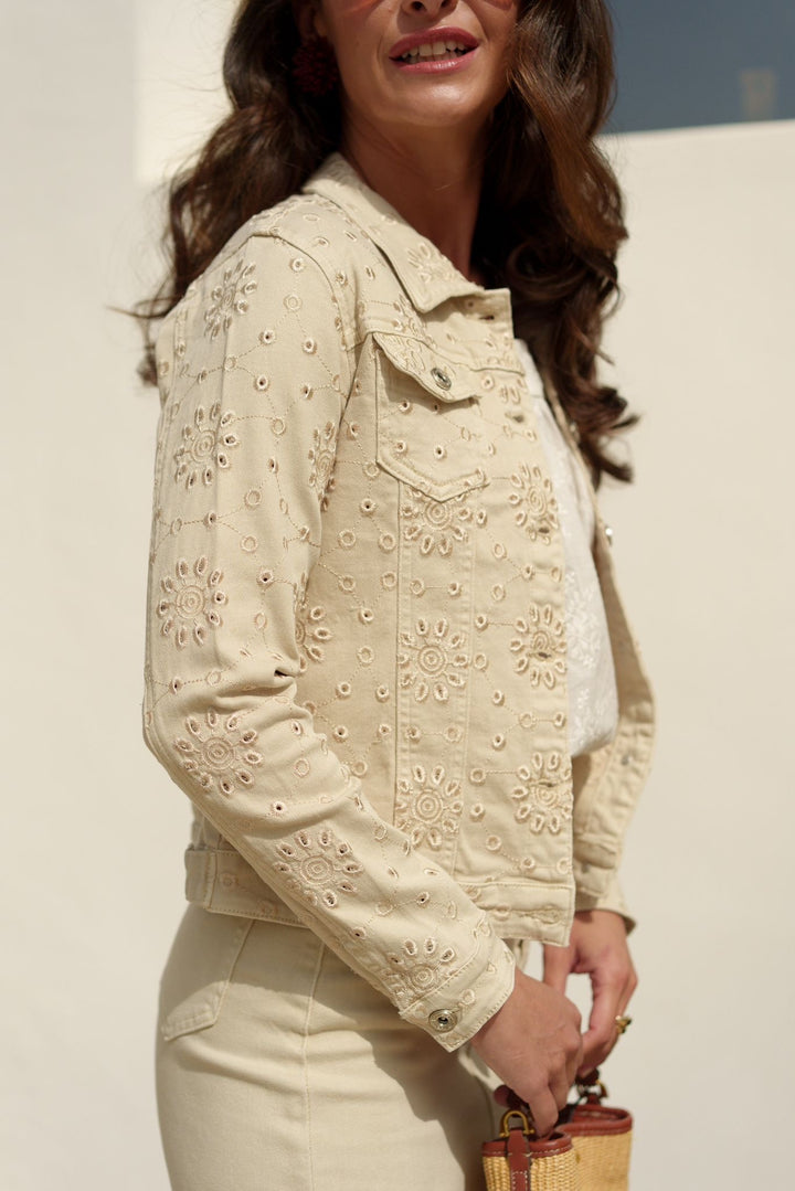 Charlotte Denim embroidered Jacket | Beige