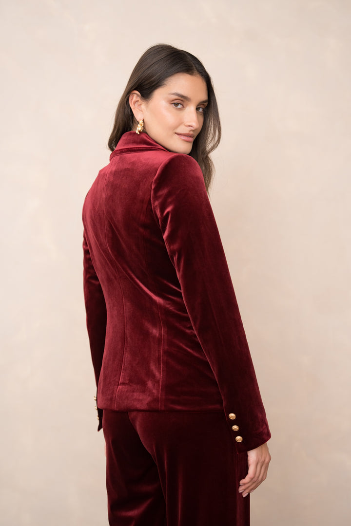 Octavia Velvet Blazer - Burgundy