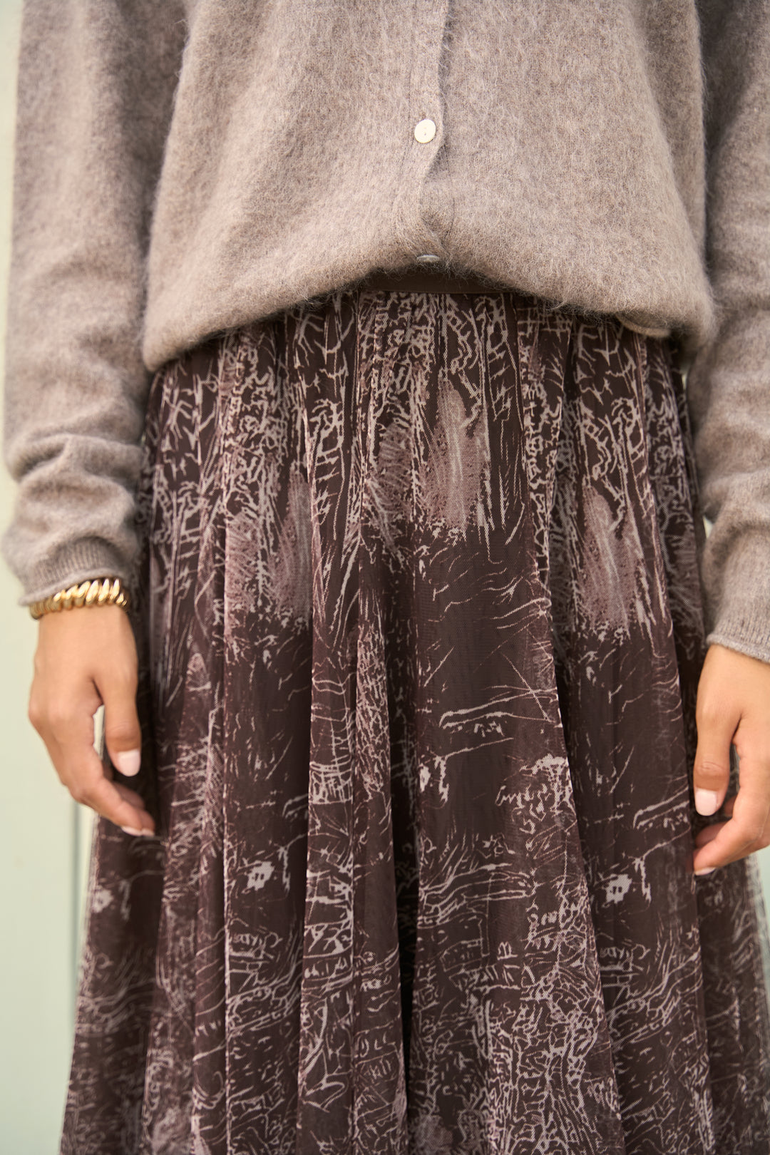 Marble Skinny Fit Tulle Skirt - Dark Brown