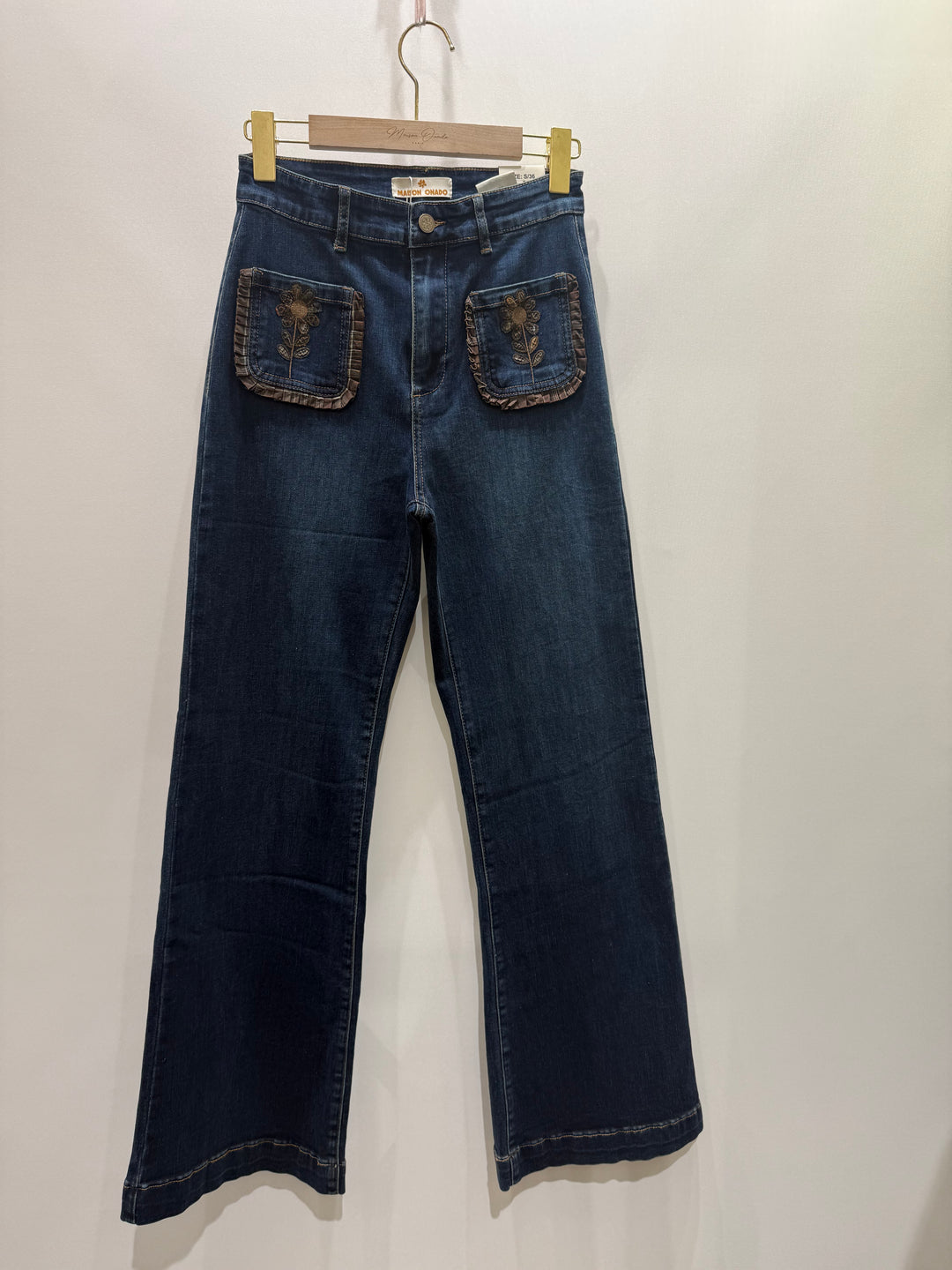 Florence Dark Wash Floral Pocket Wide Leg Jeans