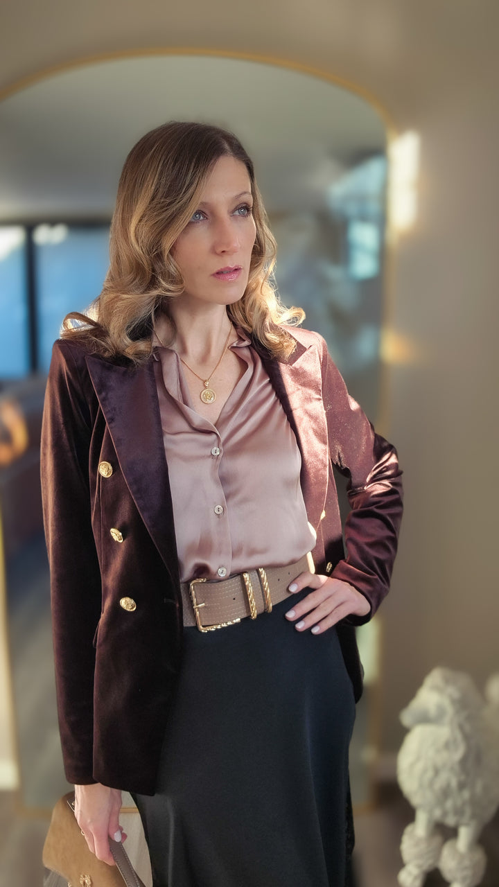 Octavia  Velvet Blazer - Chocolate Brown