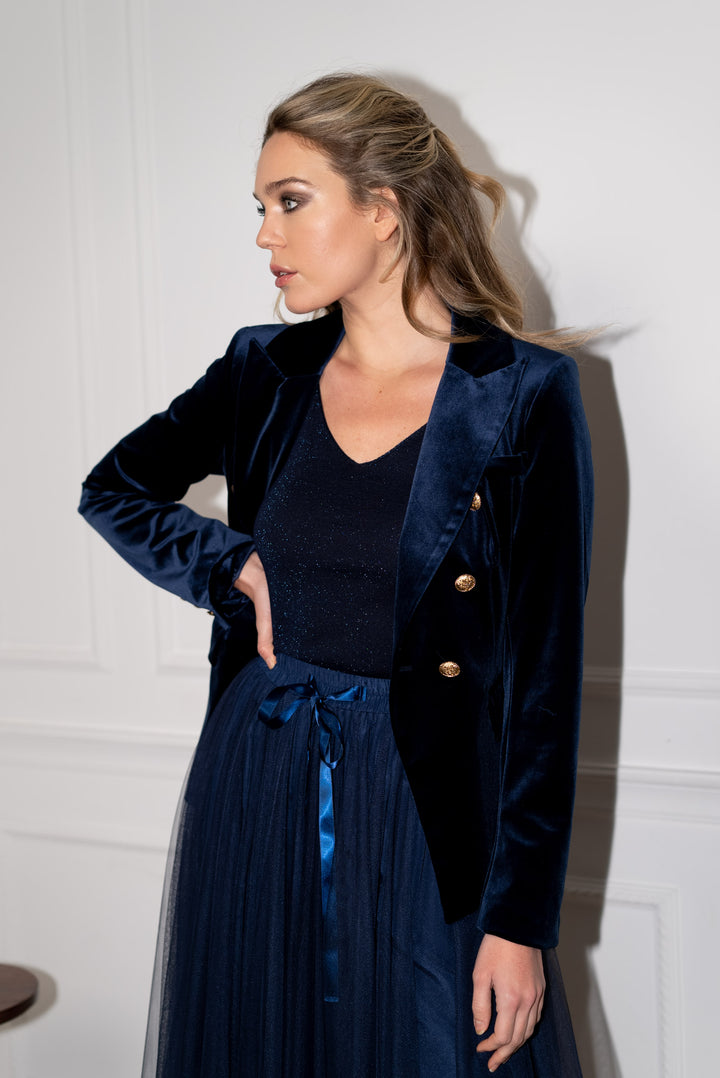Octavia Velvet Blazer - Navy Blue