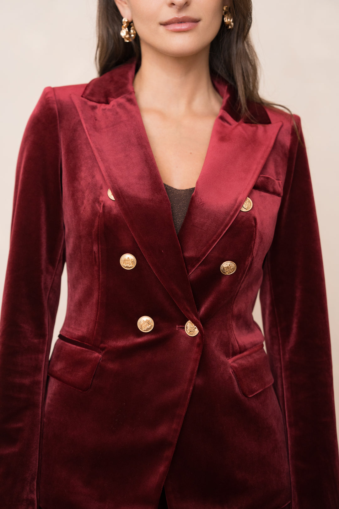 Octavia Velvet Blazer - Burgundy
