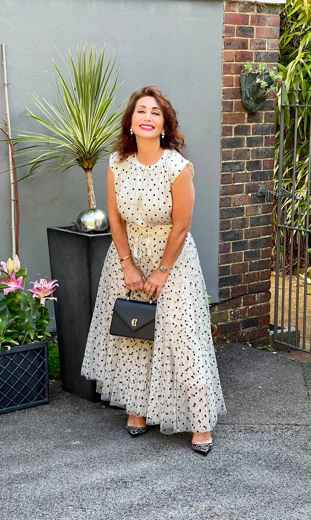 Polka Dot Tulle Skirt - Ecru/Black velvet dots