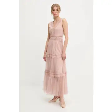 Nikki Polka dot tulle and lace maxi dress - Soft Rose