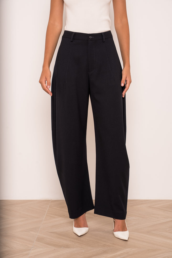The Carmen Tailored Barrel Leg Trousers in Navy Blue - Plum
