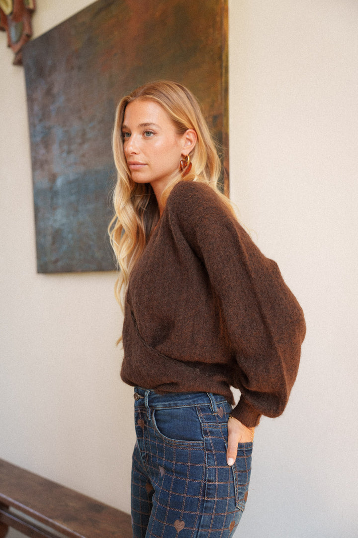 Camille Wool & Alpaca Blend Wrap Jumper - coffee