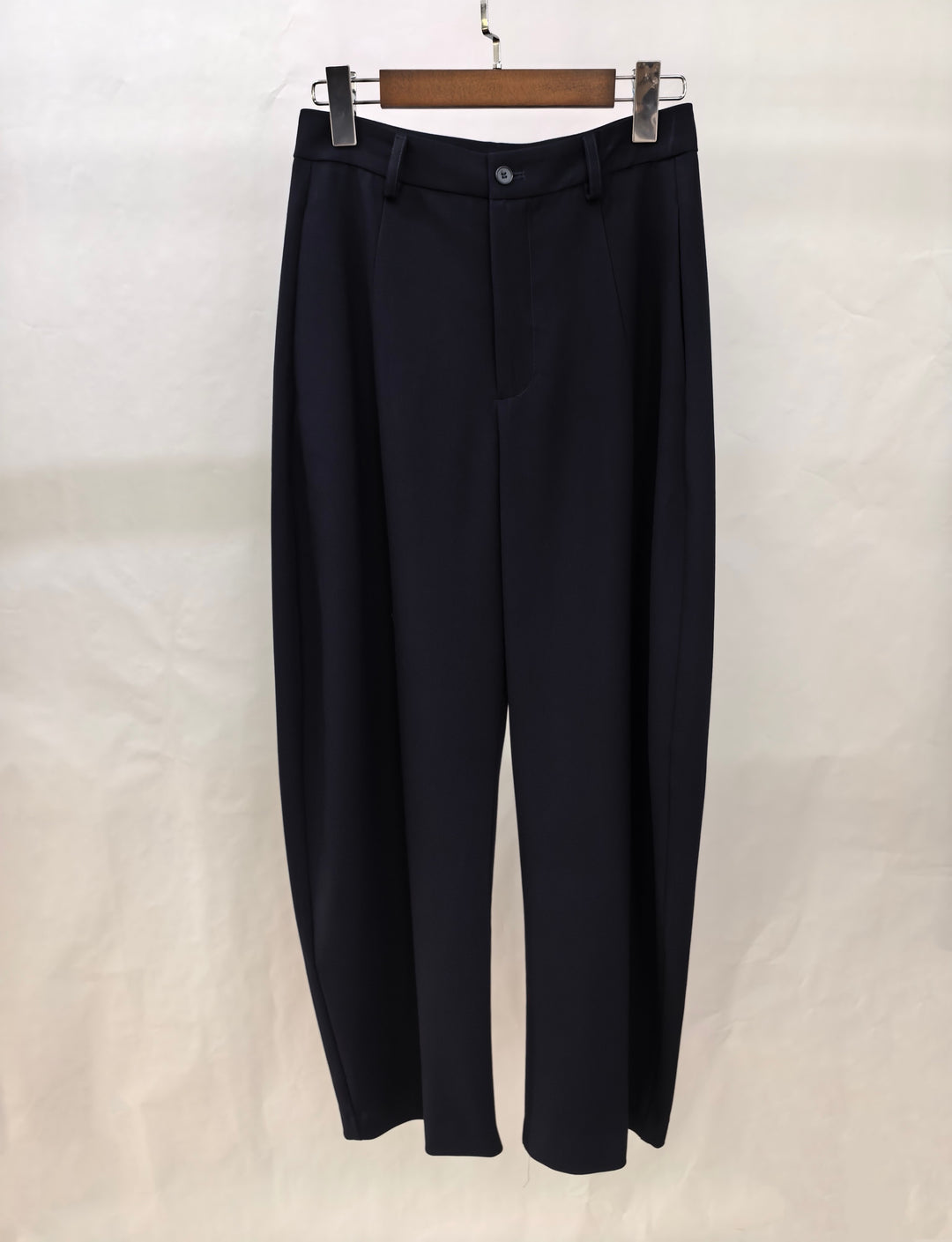 The Carmen Tailored Barrel Leg Trousers in Navy Blue - Plum