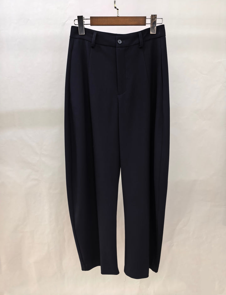 The Carmen Tailored Barrel Leg Trousers in Navy Blue - Plum