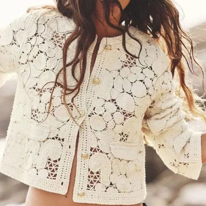 Capri Cream Floral Crochet Cardigan