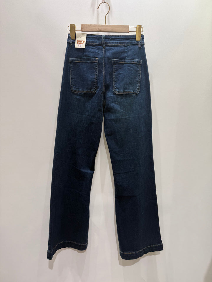 Florence Dark Wash Floral Pocket Wide Leg Jeans