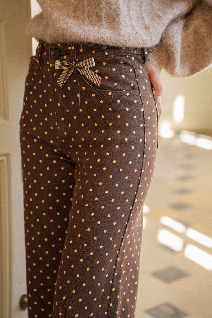 Margot Brown & Ecru Polka Dot Wide Leg Jeans