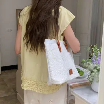 Crochet Lace Shoulder Summer Bag - White