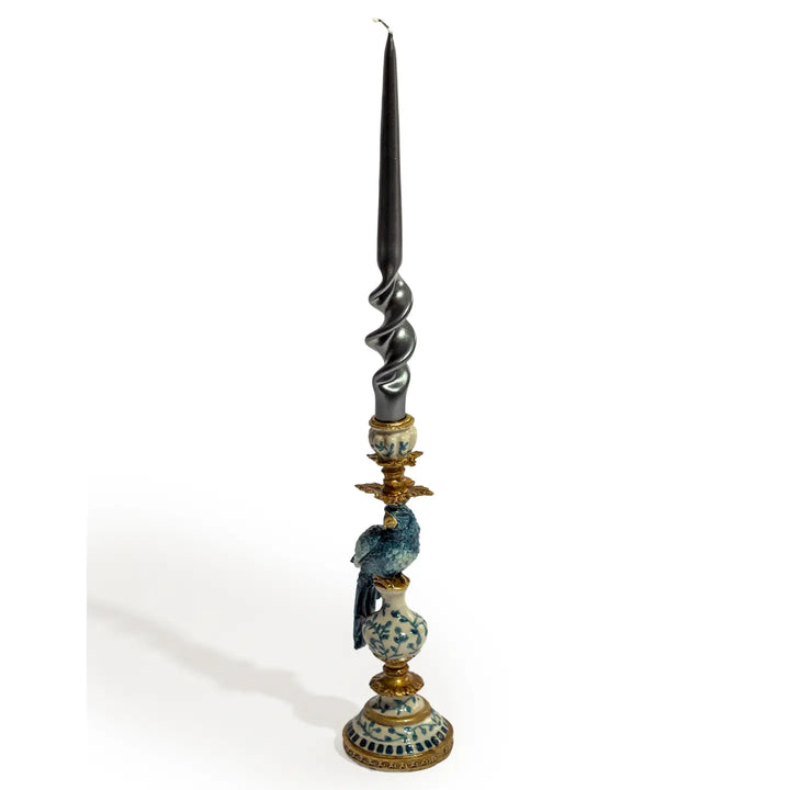 Antiqued Ornate Blue/White Parrot Candle Holder