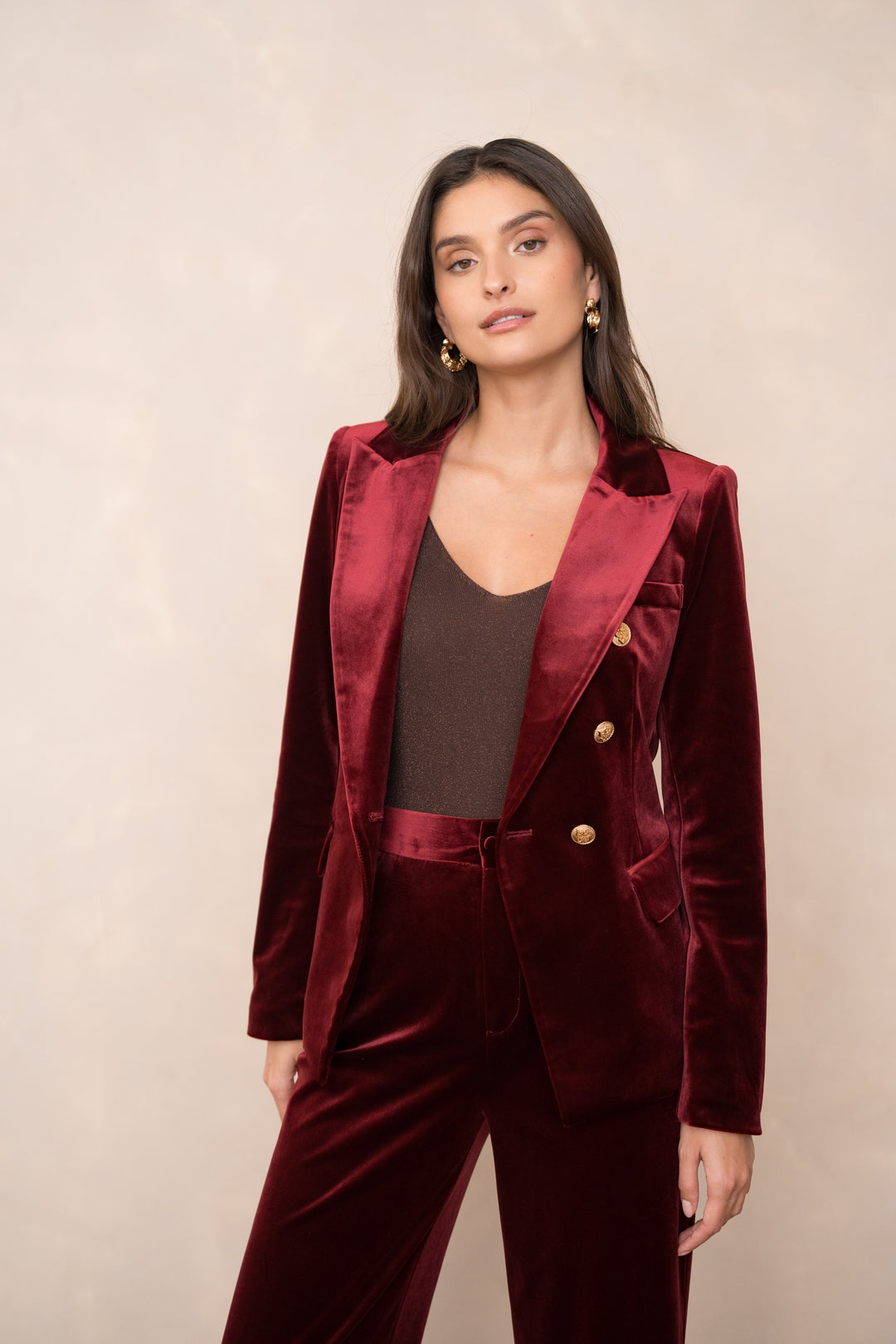 Octavia Velvet Blazer - Burgundy