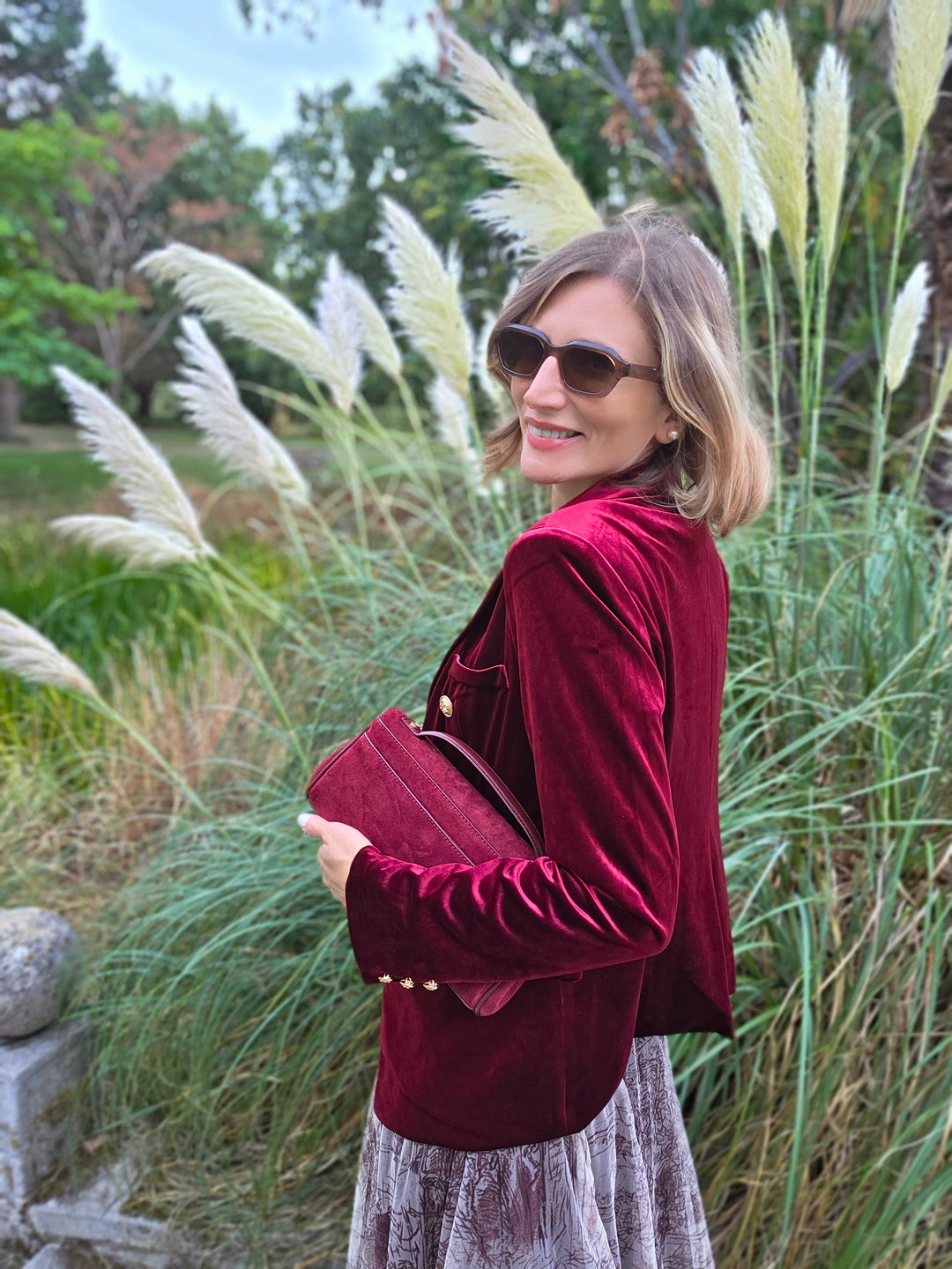 Octavia Velvet Blazer - Burgundy