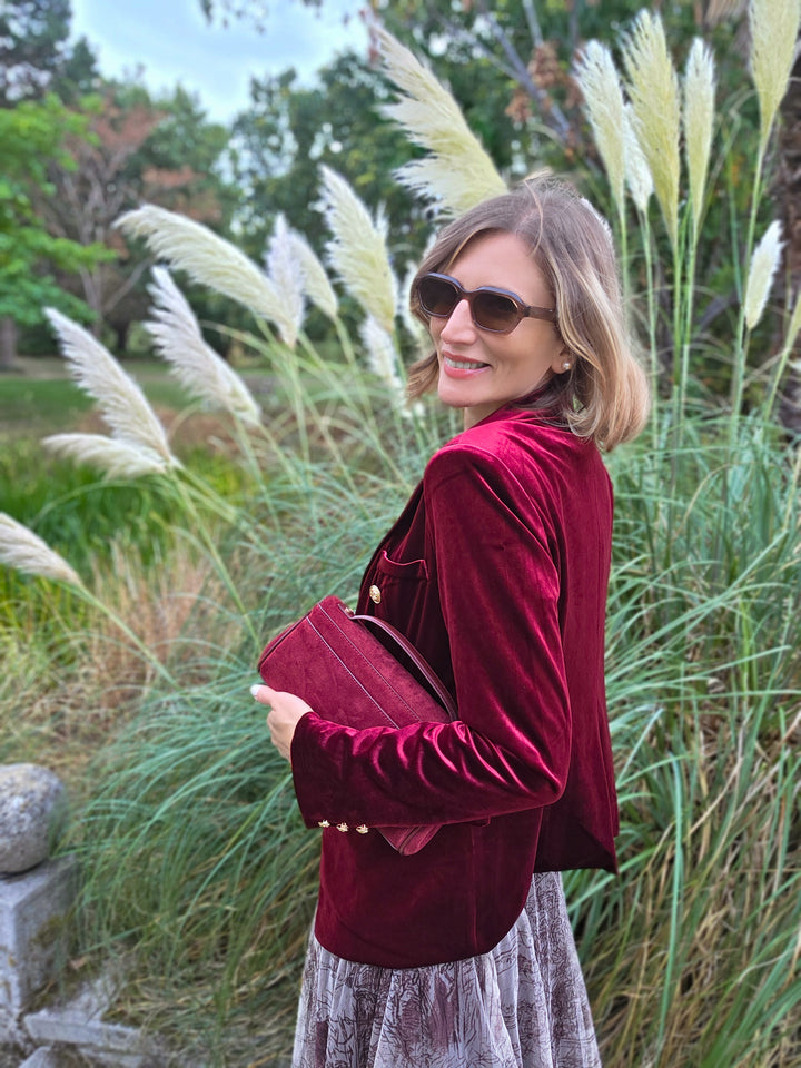 Octavia Velvet Blazer - Burgundy