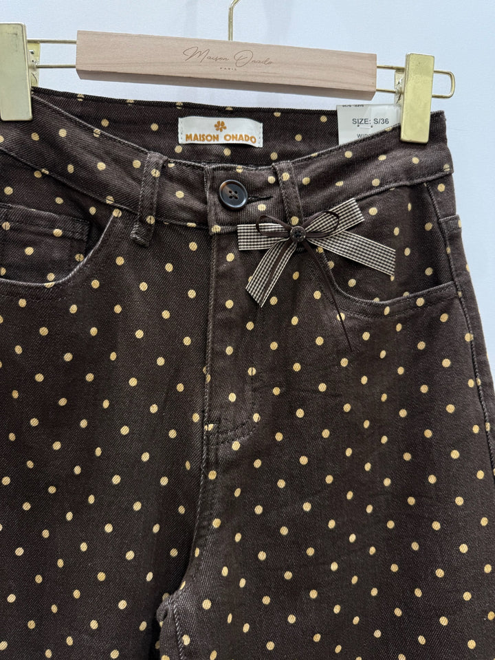 Margot Brown & Ecru Polka Dot Wide Leg Jeans