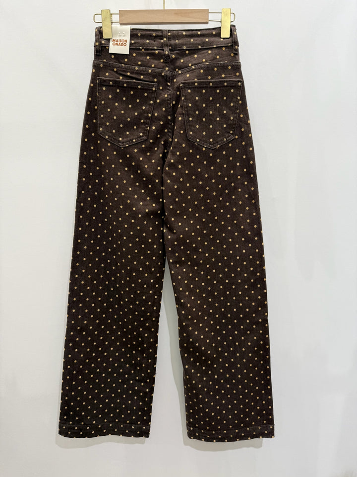 Margot Brown & Ecru Polka Dot Wide Leg Jeans