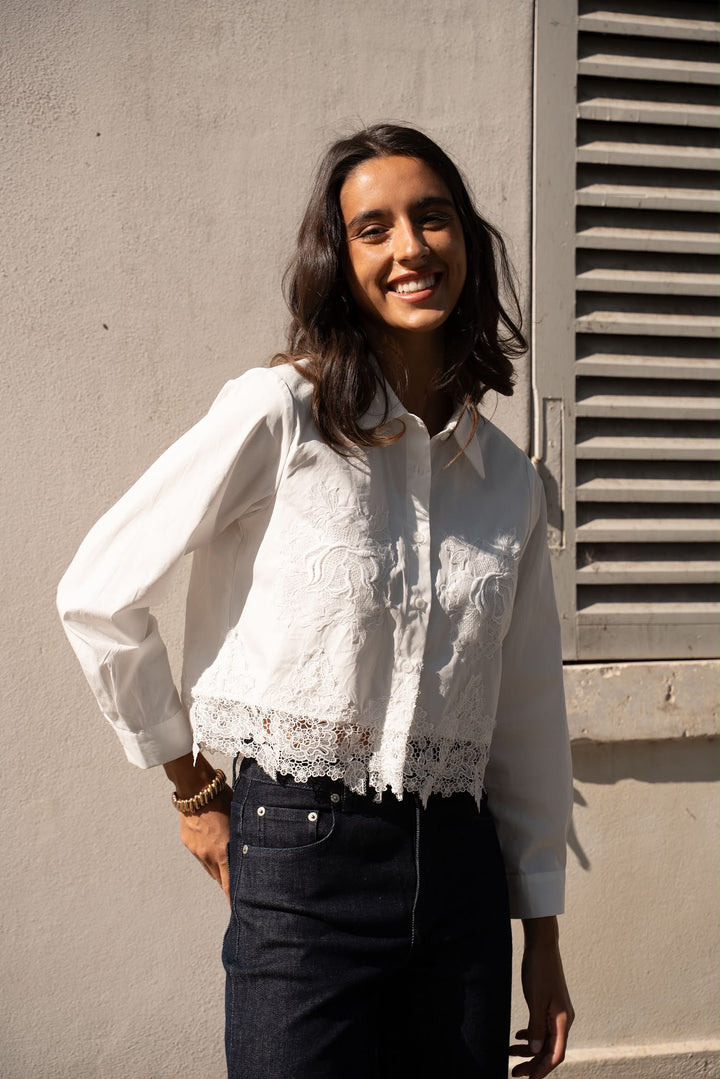 Beverley White Lace & Embroidery Shirt