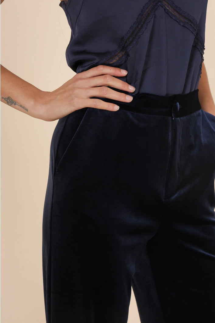 Isadora Velvet Trousers - straight leg - Navy Blue