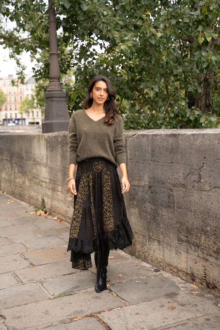 Fluffy Wool & Cashmere V-Neck Sweater