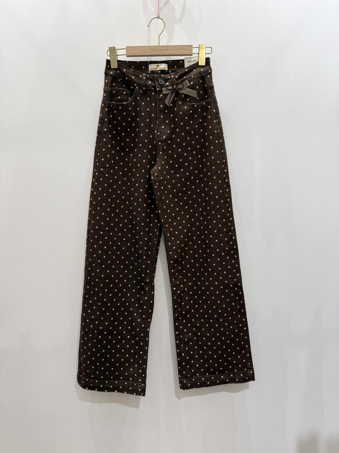 Margot Brown & Ecru Polka Dot Wide Leg Jeans
