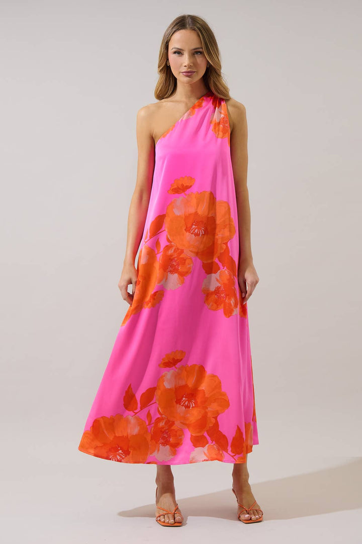 Elodie  Floral Pleated Maxi Dress - Pink/Orange