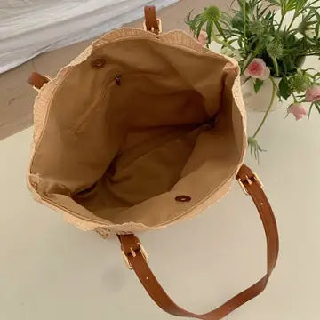 Crochet Lace Shoulder Summer Bag - Beige