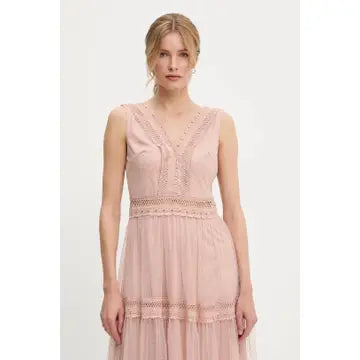 Nikki Polka dot tulle and lace maxi dress - Soft Rose